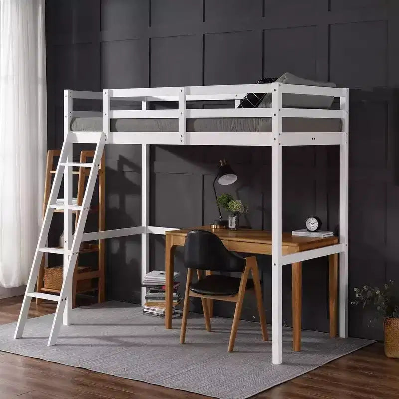 JOYMOR Struttura Letto a Soppalco Alto Singolo in Legno per Bambini, Ragazzi, Adolescenti, Adulti, Nessuna Rete a Molle Necessaria, Bianco