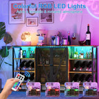 TruAIR Mobile bar da cucina in stile rustico con luci a LED, credenza industriale per caffè con portabottiglie e portabicchieri