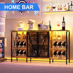 TruAIR Mobile bar da cucina in stile rustico con luci a LED, credenza industriale per caffè con portabottiglie e portabicchieri