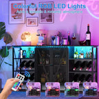 TruAIR Mobile bar da cucina in stile rustico con luci a LED, credenza industriale per caffè con portabottiglie e portabicchieri