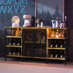 TruAIR Mobile bar da cucina in stile rustico con luci a LED, credenza industriale per caffè con portabottiglie e portabicchieri