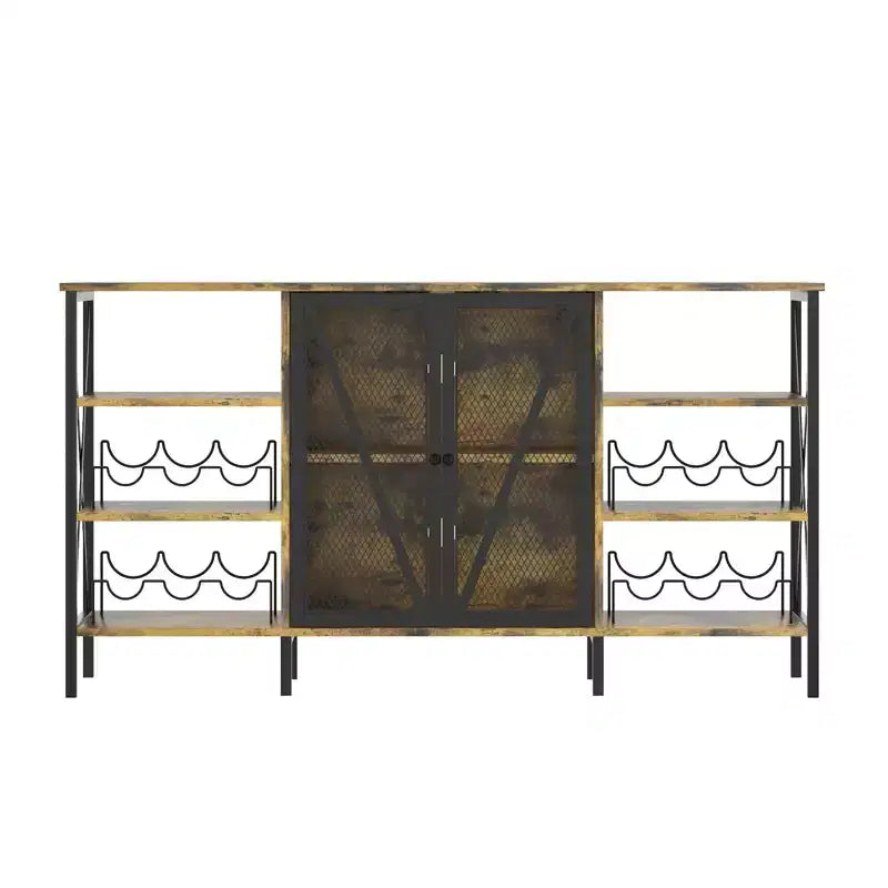 TruAIR Mobile bar da cucina in stile rustico con luci a LED, credenza industriale per caffè con portabottiglie e portabicchieri