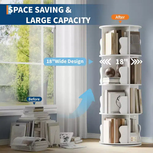 Étagère rotative à 4 niveaux, bibliothèque rotative à 360°, étagère de rangement multicouche, adaptée pour le salon, le bureau et la chambre à coucher
