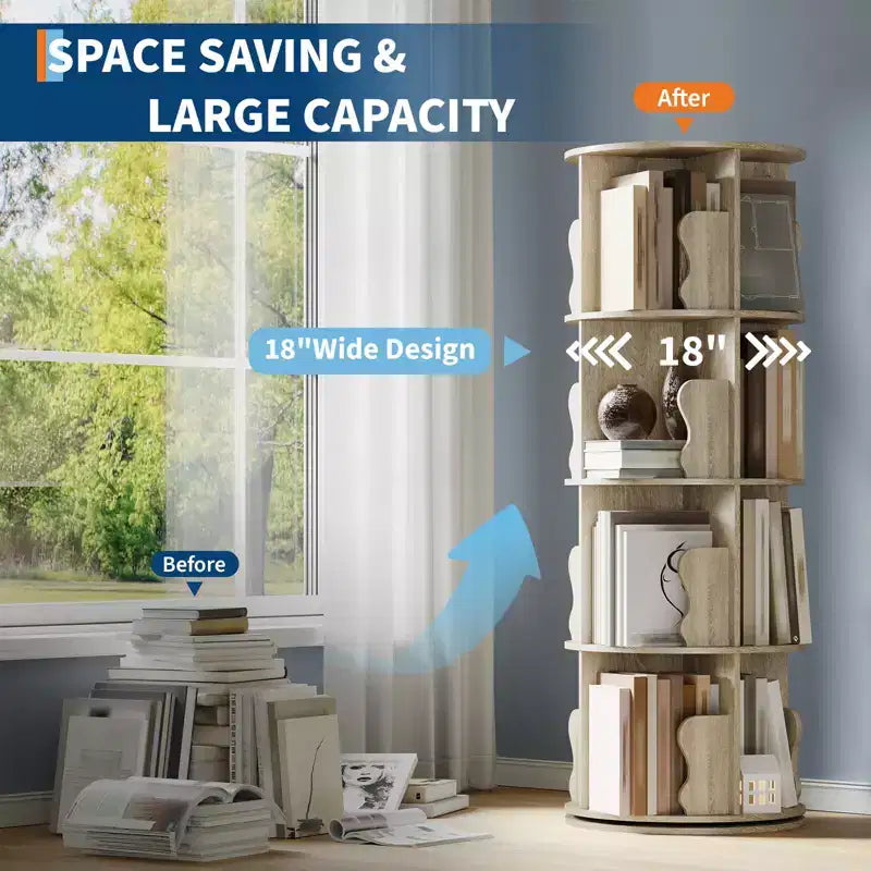 Scaffale girevole a 4 livelli, libreria girevole a 360°, ripiano portaoggetti multistrato, adatto per soggiorno, studio e camera da letto