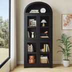 Libreria ad arco con ante Libreria rustica Profondità 40 cm Scaffali espositivi 181 cm di altezza Vetrina in legno Librerie arrotondate