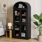 Libreria ad arco con ante Libreria rustica Profondità 40 cm Scaffali espositivi 181 cm di altezza Vetrina in legno Librerie arrotondate