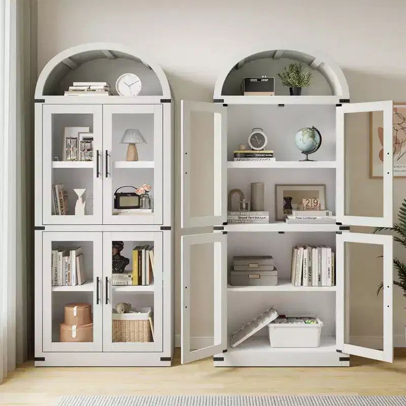 Libreria ad arco con ante Libreria rustica Profondità 40 cm Scaffali espositivi 181 cm di altezza Vetrina in legno Librerie arrotondate