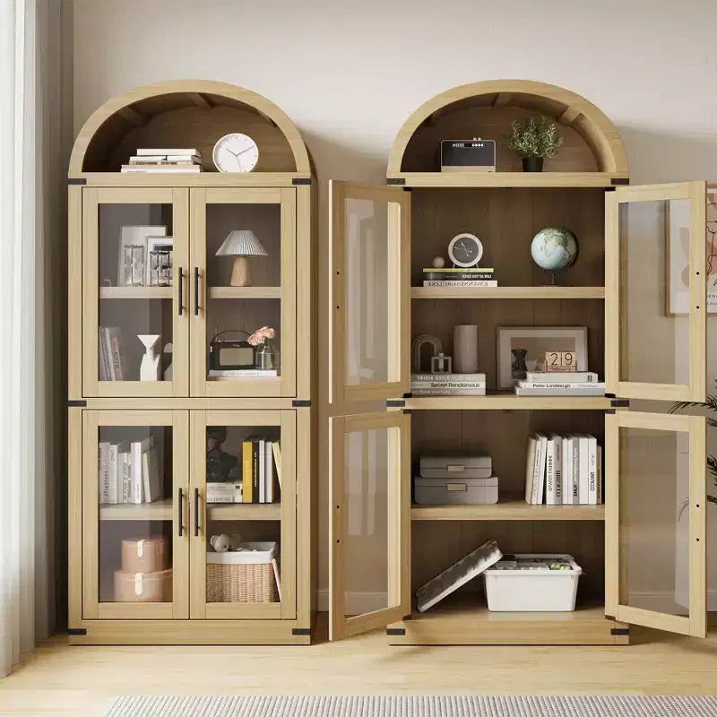Libreria ad arco con ante Libreria rustica Profondità 40 cm Scaffali espositivi 181 cm di altezza Vetrina in legno Librerie arrotondate