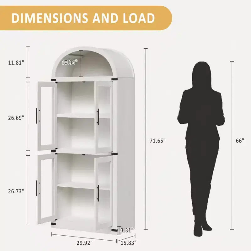 Libreria ad arco con ante Libreria rustica Profondità 40 cm Scaffali espositivi 181 cm di altezza Vetrina in legno Librerie arrotondate