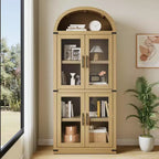 Libreria ad arco con ante Libreria rustica Profondità 40 cm Scaffali espositivi 181 cm di altezza Vetrina in legno Librerie arrotondate