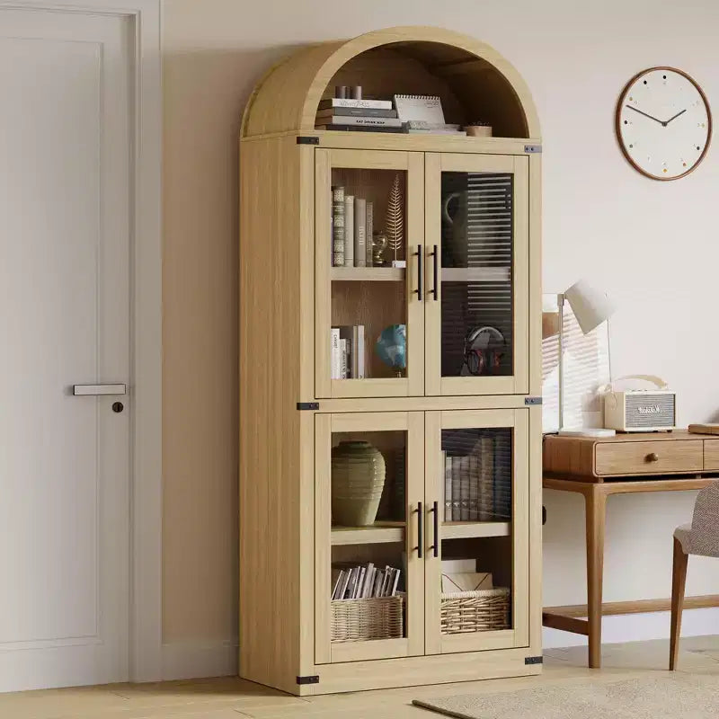 Libreria ad arco con ante Libreria rustica Profondità 40 cm Scaffali espositivi 181 cm di altezza Vetrina in legno Librerie arrotondate