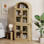 Libreria ad arco con ante Libreria rustica Profondità 40 cm Scaffali espositivi 181 cm di altezza Vetrina in legno Librerie arrotondate