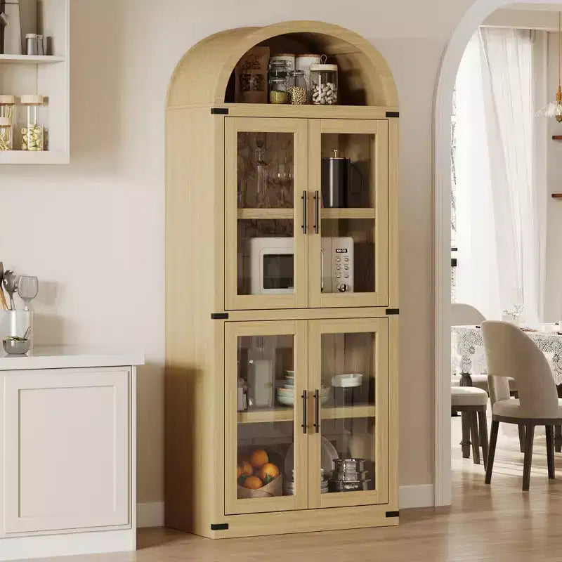 Libreria ad arco con ante Libreria rustica Profondità 40 cm Scaffali espositivi 181 cm di altezza Vetrina in legno Librerie arrotondate
