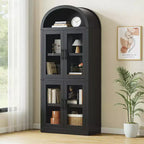 Libreria ad arco con ante Libreria rustica Profondità 40 cm Scaffali espositivi 181 cm di altezza Vetrina in legno Librerie arrotondate