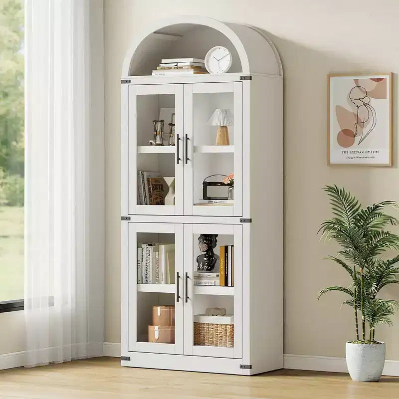 Libreria ad arco con ante Libreria rustica Profondità 40 cm Scaffali espositivi 181 cm di altezza Vetrina in legno Librerie arrotondate