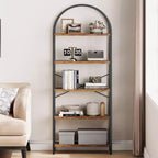 Libreria a 5 Ripiani con Arco, Scaffale Espositivo Alto, Struttura in Metallo, Libreria a Giorno, Grande Scaffale Nero per Camera da Letto