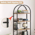 Libreria a 5 Ripiani con Arco, Scaffale Espositivo Alto, Struttura in Metallo, Libreria a Giorno, Grande Scaffale Nero per Camera da Letto