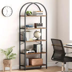 Libreria a 5 Ripiani con Arco, Scaffale Espositivo Alto, Struttura in Metallo, Libreria a Giorno, Grande Scaffale Nero per Camera da Letto