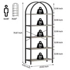 Libreria a 5 Ripiani con Arco, Scaffale Espositivo Alto, Struttura in Metallo, Libreria a Giorno, Grande Scaffale Nero per Camera da Letto