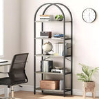Libreria a 5 Ripiani con Arco, Scaffale Espositivo Alto, Struttura in Metallo, Libreria a Giorno, Grande Scaffale Nero per Camera da Letto
