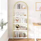 Libreria a 5 Ripiani con Arco, Scaffale Espositivo Alto, Struttura in Metallo, Libreria a Giorno, Grande Scaffale Nero per Camera da Letto
