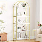 Libreria a 5 Ripiani con Arco, Scaffale Espositivo Alto, Struttura in Metallo, Libreria a Giorno, Grande Scaffale Nero per Camera da Letto