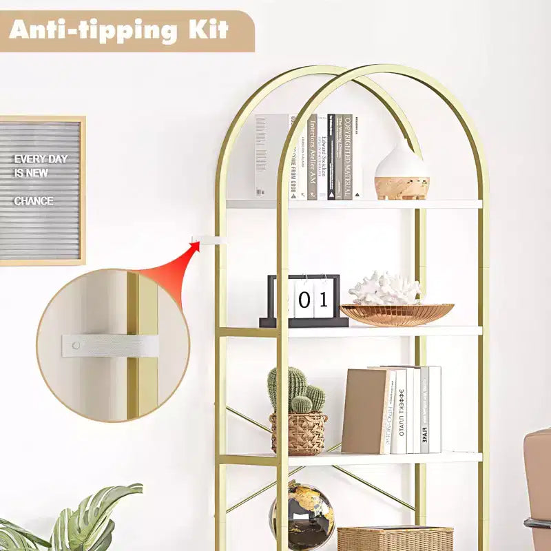 Libreria a 5 Ripiani con Arco, Scaffale Espositivo Alto, Struttura in Metallo, Libreria a Giorno, Grande Scaffale Nero per Camera da Letto