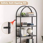 Libreria a 5 Ripiani con Arco, Scaffale Espositivo Alto, Struttura in Metallo, Libreria a Giorno, Grande Scaffale Nero per Camera da Letto