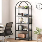 Libreria a 5 Ripiani con Arco, Scaffale Espositivo Alto, Struttura in Metallo, Libreria a Giorno, Grande Scaffale Nero per Camera da Letto