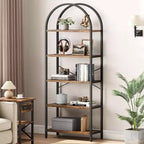 Libreria a 5 Ripiani con Arco, Scaffale Espositivo Alto, Struttura in Metallo, Libreria a Giorno, Grande Scaffale Nero per Camera da Letto
