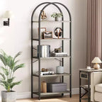 Libreria a 5 Ripiani con Arco, Scaffale Espositivo Alto, Struttura in Metallo, Libreria a Giorno, Grande Scaffale Nero per Camera da Letto