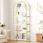 Libreria a 5 Ripiani con Arco, Scaffale Espositivo Alto, Struttura in Metallo, Libreria a Giorno, Grande Scaffale Nero per Camera da Letto