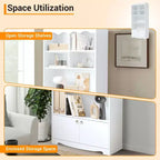 Libreria a 5 Ripiani con Ante, Scaffale Moderno Bianco da 160 cm con Armadietti, Espositore in Legno per Camera da Letto, Soggiorno, Ufficio