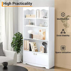 Libreria a 5 Ripiani con Ante, Scaffale Moderno Bianco da 160 cm con Armadietti, Espositore in Legno per Camera da Letto, Soggiorno, Ufficio