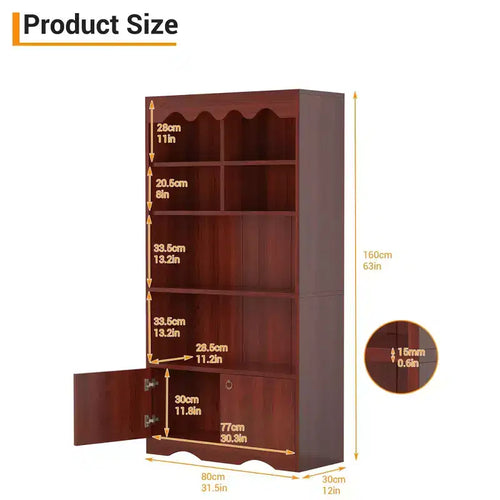 Libreria a 5 Ripiani con Ante, Scaffale Moderno Bianco da 160 cm con Armadietti, Espositore in Legno per Camera da Letto, Soggiorno, Ufficio