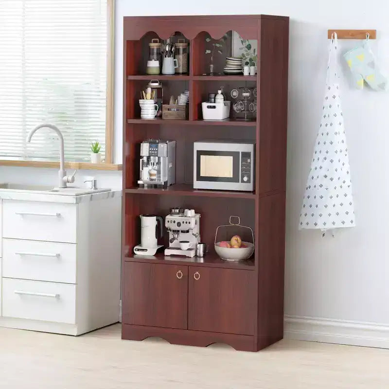 Libreria a 5 Ripiani con Ante, Scaffale Moderno Bianco da 160 cm con Armadietti, Espositore in Legno per Camera da Letto, Soggiorno, Ufficio