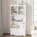 Libreria a 5 Ripiani con Ante, Scaffale Moderno Bianco da 160 cm con Armadietti, Espositore in Legno per Camera da Letto, Soggiorno, Ufficio