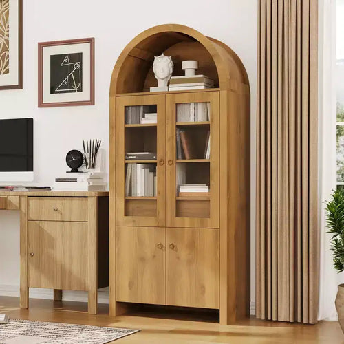 Armadietto ad Arco Alto 180 cm con Ante, Dispensa da Cucina ad Arco con Cassetto Nascosto, Ripiani Regolabili, Armadietti Moderni per Esposizione e Contenimento