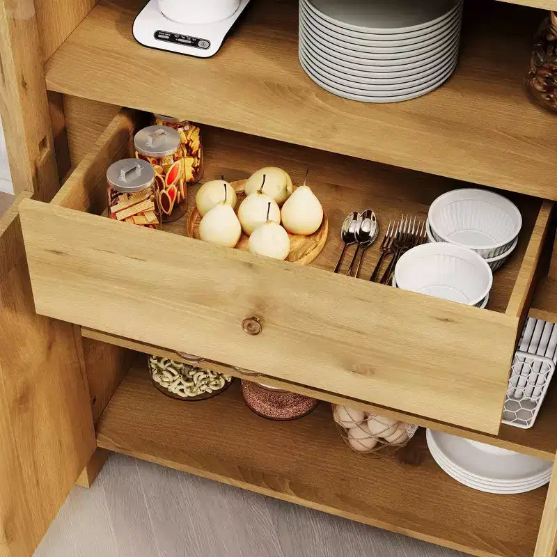 Armadietto ad Arco Alto 180 cm con Ante, Dispensa da Cucina ad Arco con Cassetto Nascosto, Ripiani Regolabili, Armadietti Moderni per Esposizione e Contenimento