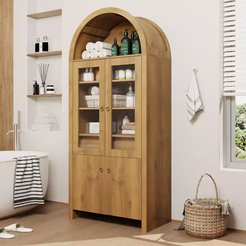 Armadietto ad Arco Alto 180 cm con Ante, Dispensa da Cucina ad Arco con Cassetto Nascosto, Ripiani Regolabili, Armadietti Moderni per Esposizione e Contenimento