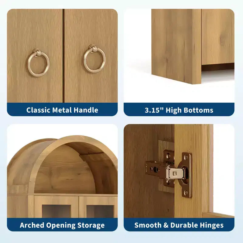 Armadietto ad Arco Alto 180 cm con Ante, Dispensa da Cucina ad Arco con Cassetto Nascosto, Ripiani Regolabili, Armadietti Moderni per Esposizione e Contenimento