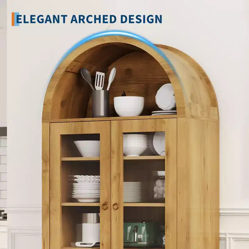 Armadietto ad Arco Alto 180 cm con Ante, Dispensa da Cucina ad Arco con Cassetto Nascosto, Ripiani Regolabili, Armadietti Moderni per Esposizione e Contenimento