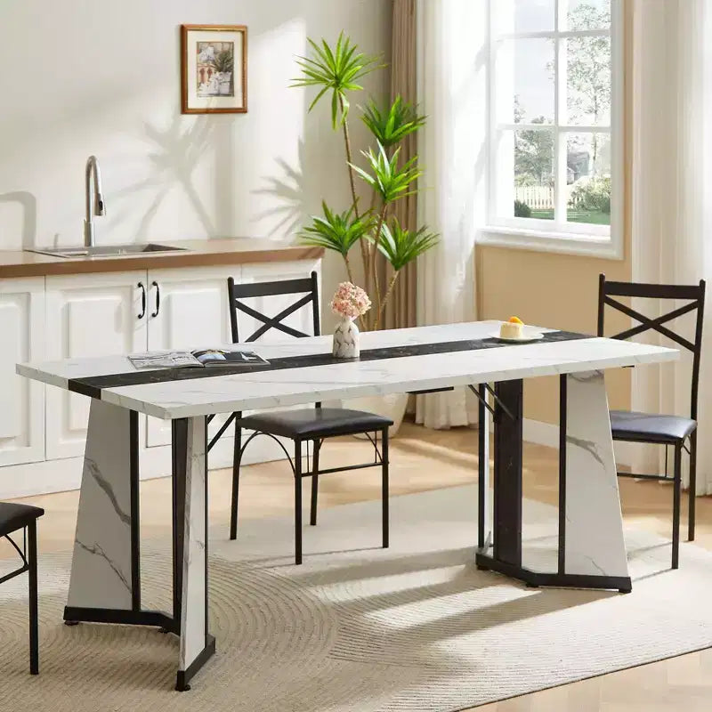 Tavolo da pranzo rettangolare Okak da 180 cm per 8 persone, tavolo da cucina impermeabile con gambe regolabili, tavolo da pranzo per cucina, ufficio