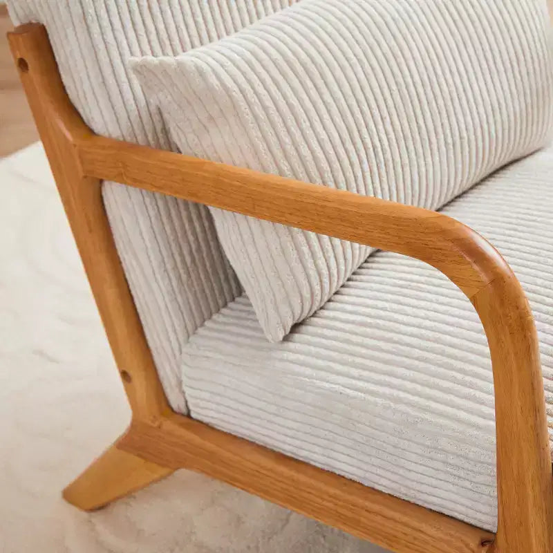 Poltrona Homy Casa moderna di metà secolo con struttura in legno massello e seduta imbottita, per soggiorno, camera da letto o angolo lettura