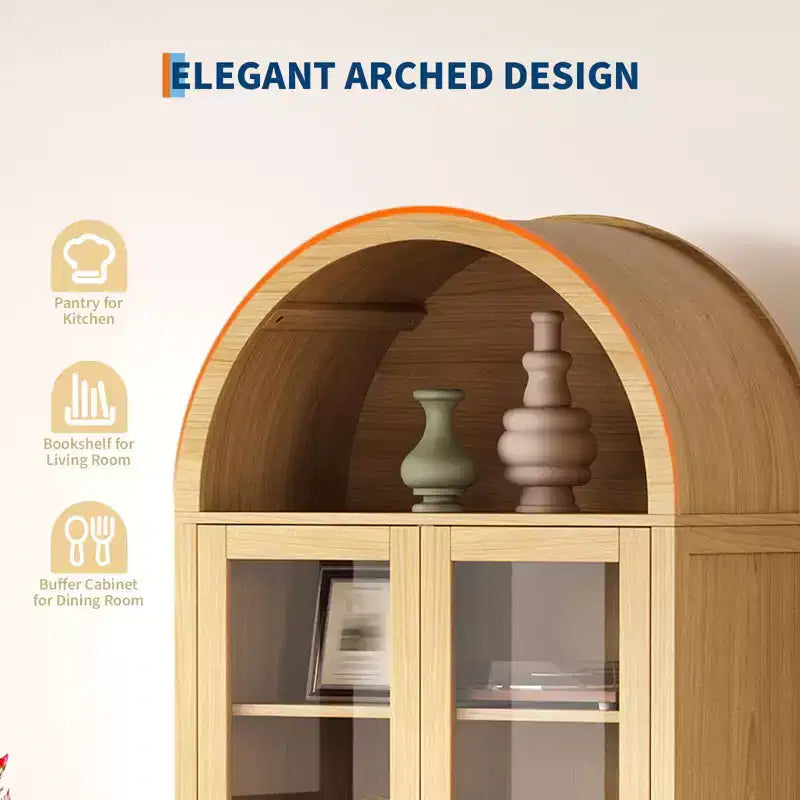 Dispensa da cucina alta 71" con arco, armadietti contenitori moderni in legno stile fattoria per cucina, sala da pranzo