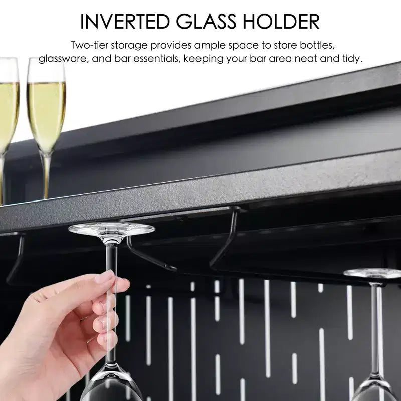 Banconi da Bar Interni con Mobile Contenitore e Scaffali - Mobile Bar Nero per l'Organizzazione e il Contenimento della Cucina con Scaffali