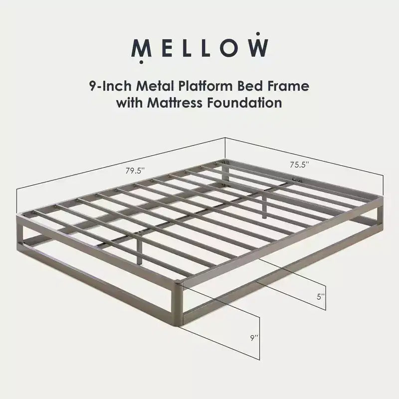 Mellow Struttura letto a piattaforma in metallo da 9 pollici con base materasso, King, Grigio