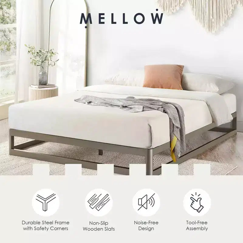 Mellow Struttura letto a piattaforma in metallo da 9 pollici con base materasso, King, Grigio