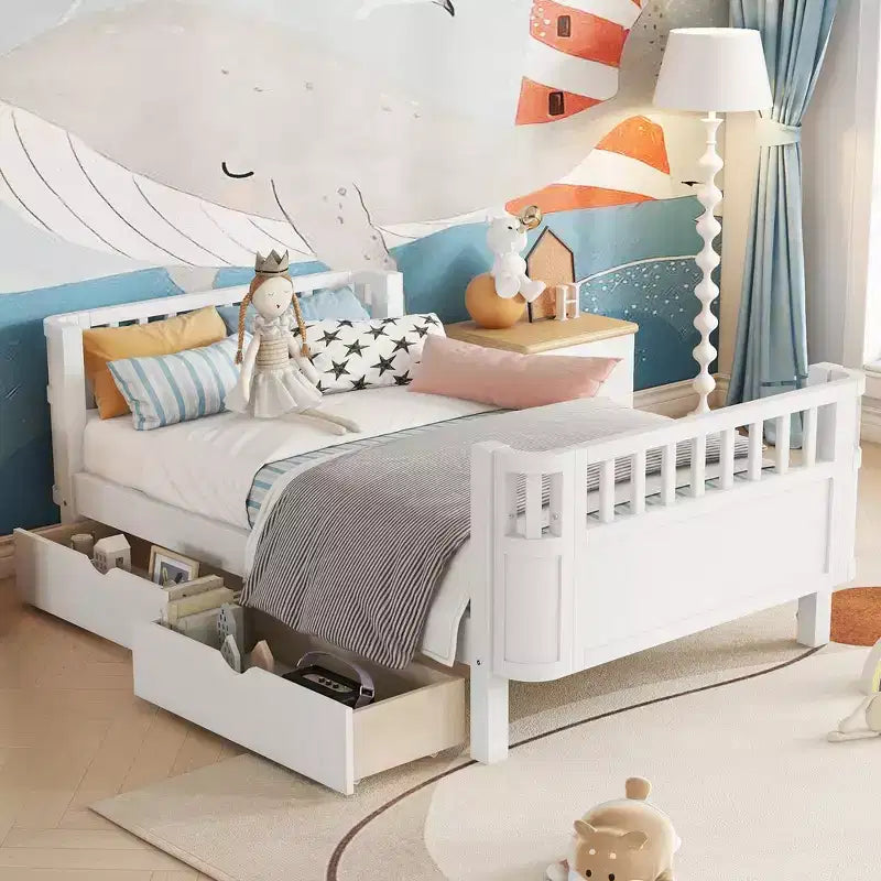 Whisen Letto a piattaforma singolo in legno moderno ed elegante con sponde per bambini e bambine