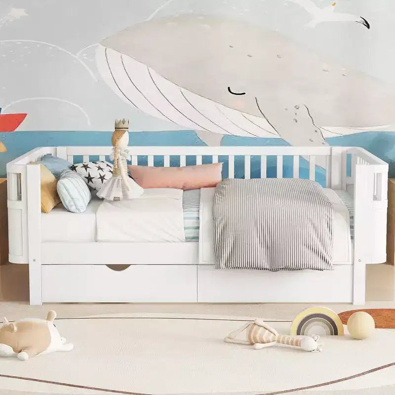 Whisen Letto a piattaforma singolo in legno moderno ed elegante con sponde per bambini e bambine